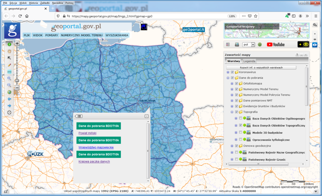 Grafika przedstawiająca pobieranie danych BDOT10k w serwisie www.geoportal.gov.pl