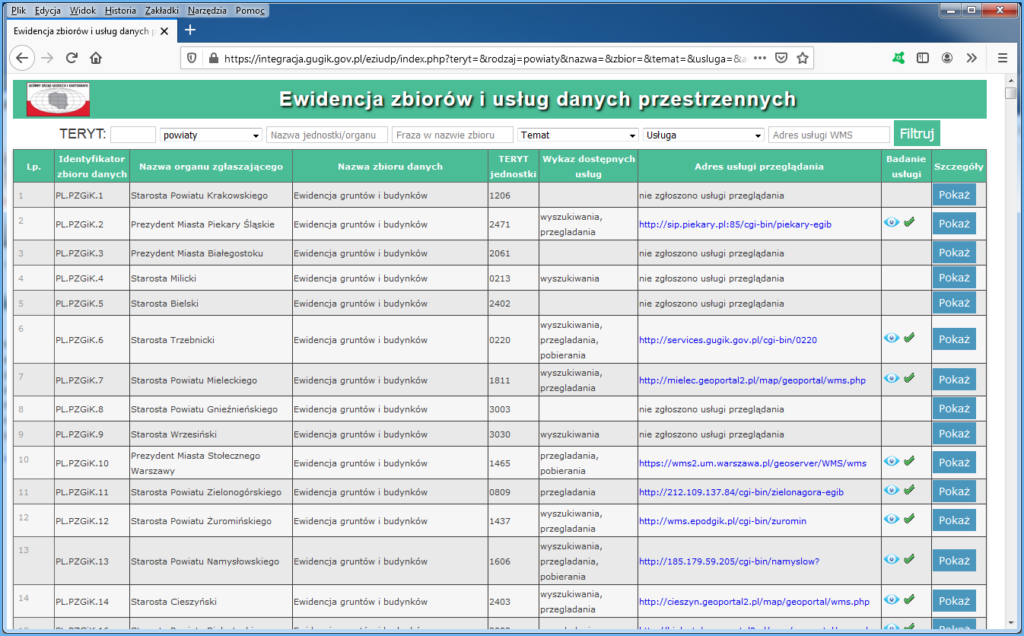 Grafika przedstawiająca stronę internetową Ewidencji zbiorów i usług danych przestrzennych