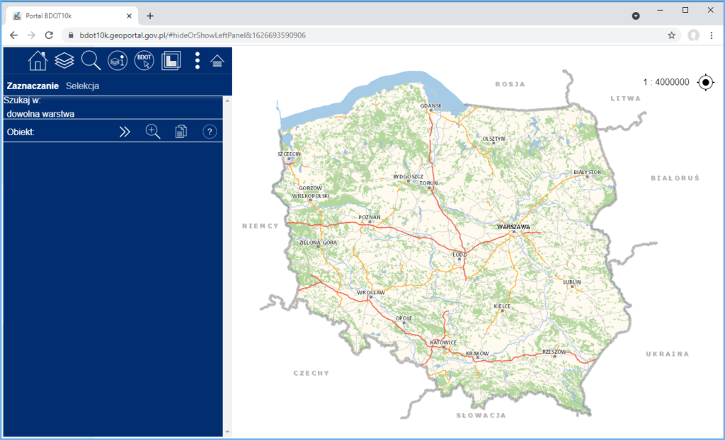 Grafika przedstawiająca widok ekranu startowego portalu BDOT10k