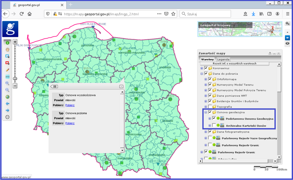 Grafika przedstawiająca pobieranie paczek danych PRPOG w serwisie www.geoportal.gov.pl