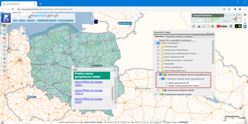 Pobieranie danych PRNG z obszaru świata w serwisie www.geoportal.gov.pl