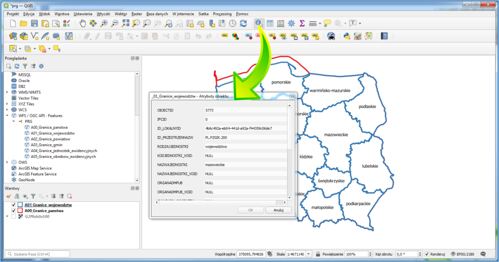 Identyfikacja obiektu w QGIS