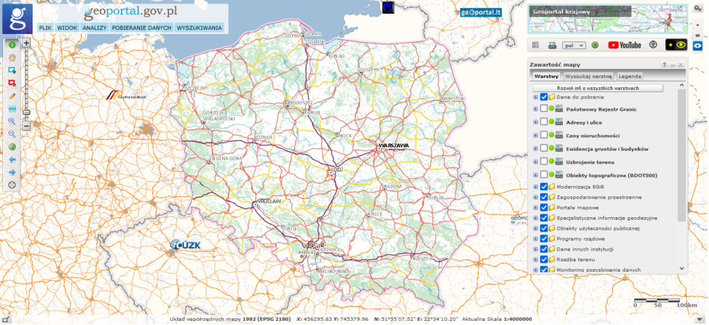 Grafika przedstawiająca interfejs aplikacji mapy.geoportal.gov.pl