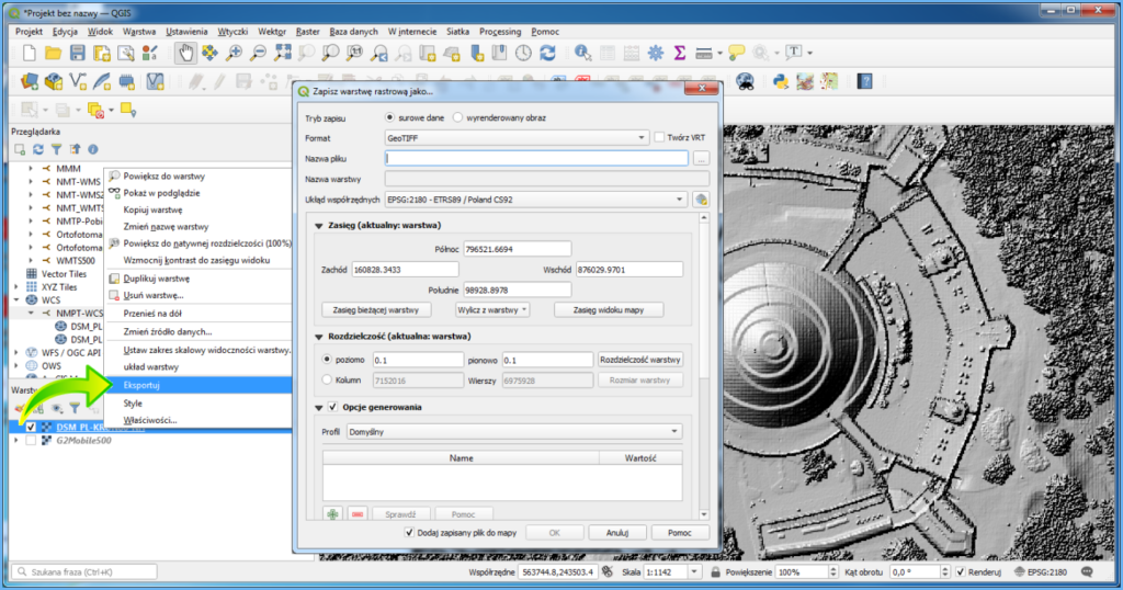 Grafika przedstawiająca eksport NMPT do pliku GeoTIFF