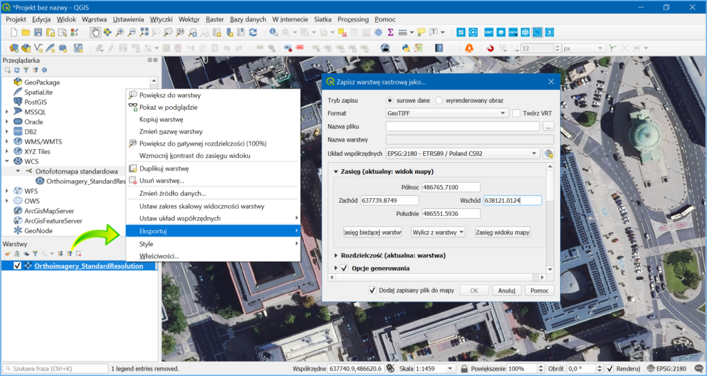 Grafika przedstawiająca eksport ortofotomapy do pliku GeoTIFF