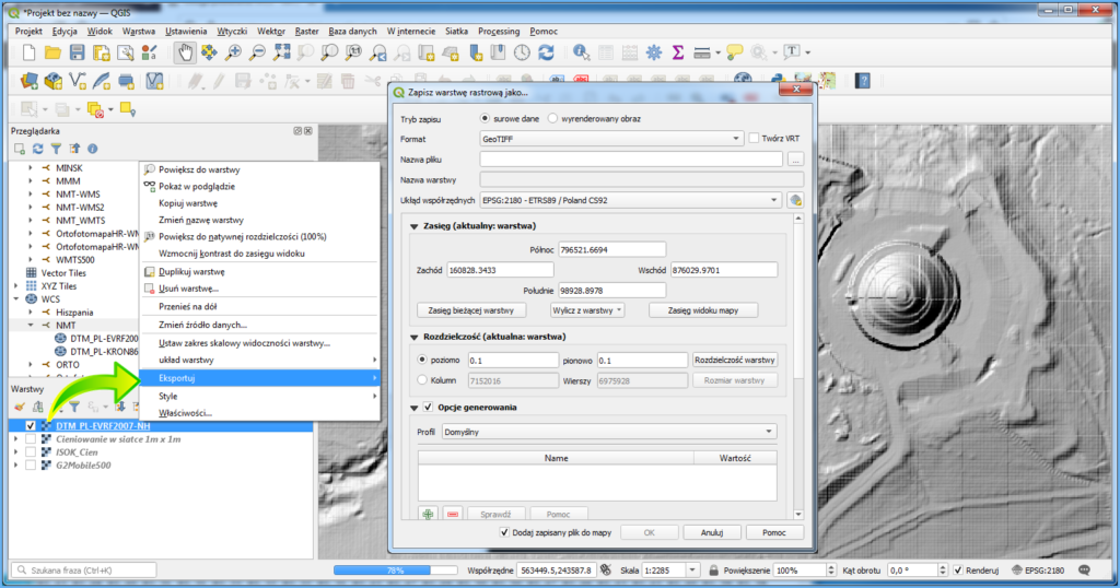 Grafika przedstawiająca eksport NMT do pliku GeoTIFF