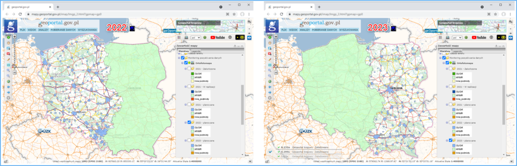 Grafika przedstawiająca monitoring pozyskiwania ortofotomapy w latach 2022-2023