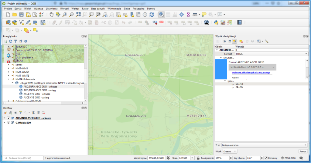 Grafika przedstawiająca proces pobierania arkusza NMPT w QGIS