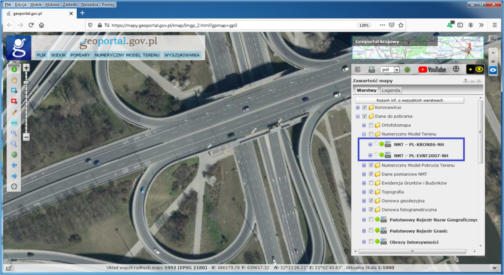 Grafika przedstawiająca warstwy do pobierania danych NMT dostępne w serwisie www.geoportal.gov.pl
