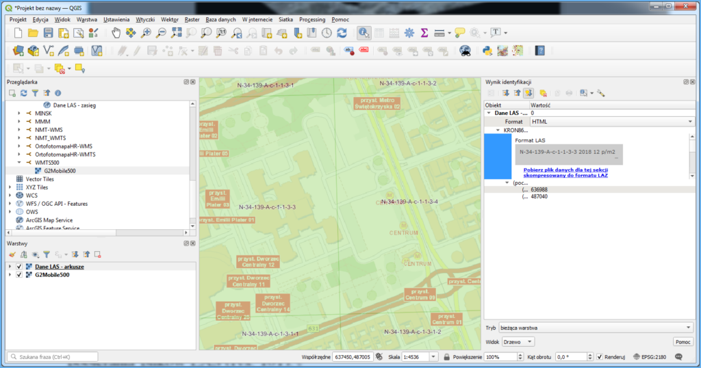 Grafika przedstawiająca proces pobierania arkusza chmury punktów (LAZ) w QGIS